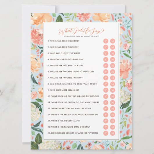 彼は何と言ったか新郎ブライダルシャワーゲーム 招待状 (正面)