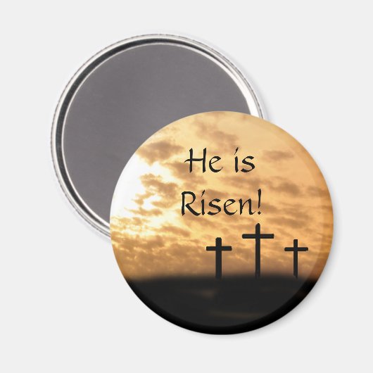 彼は十字架と夕日のイースターマグネットを復活した マグネット (正面/裏面)