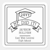 彼は卒業式の卒業号を取った | 学校 スクエアシール (正面)