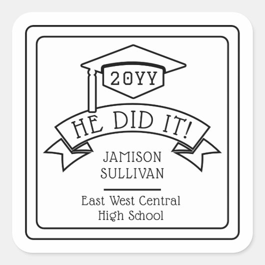 彼は卒業式の卒業号を取った | 学校 スクエアシール (正面)