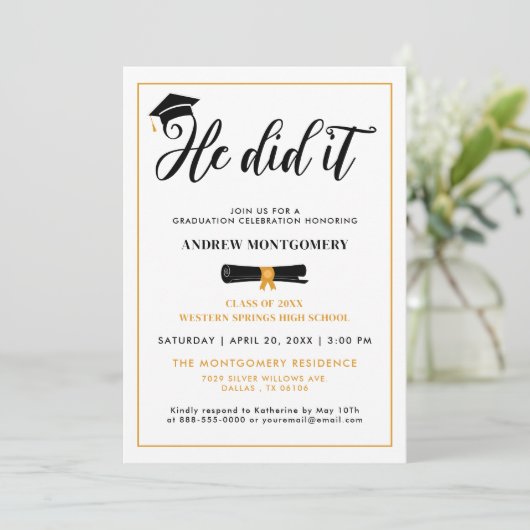 彼は卒業式キャップ・タッセル卒業式パーティー写真I 招待状 (スタンド正面)