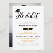 彼は卒業式キャップ・タッセル卒業式パーティー写真I 招待状 (正面/裏面)