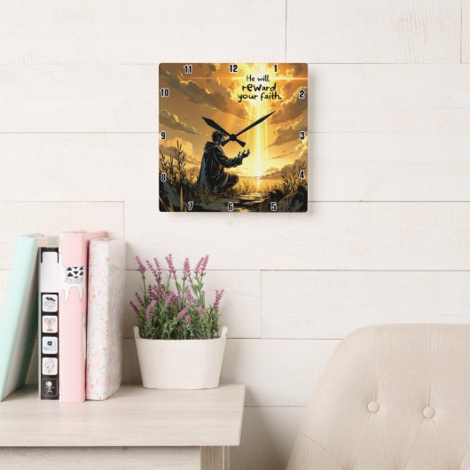彼は君の信仰に報いる スクエア壁時計 (読書スペース)