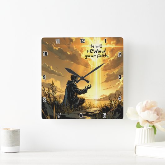 彼は君の信仰に報いる スクエア壁時計 (ホーム)