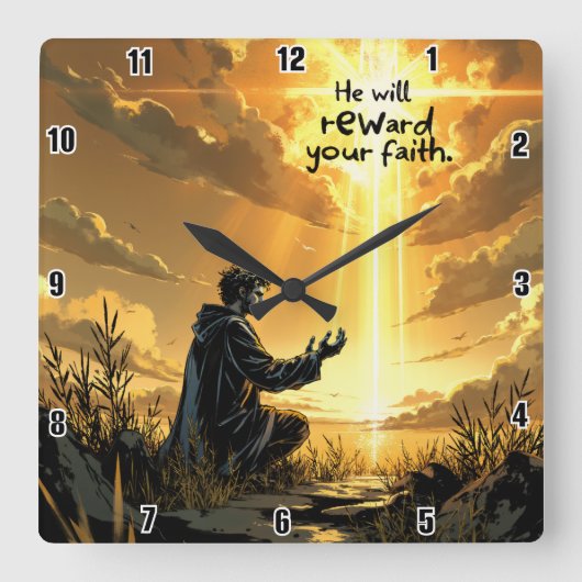 彼は君の信仰に報いる スクエア壁時計 (正面)