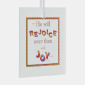 "彼は喜ぶ"赤い文字とKJV引用文 ガラスオーナメント (正面右)