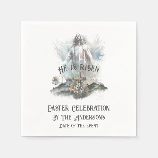 彼は宗教上の復活祭のキリスト教十字架を復活させた スタンダードカクテルナプキン (正面)