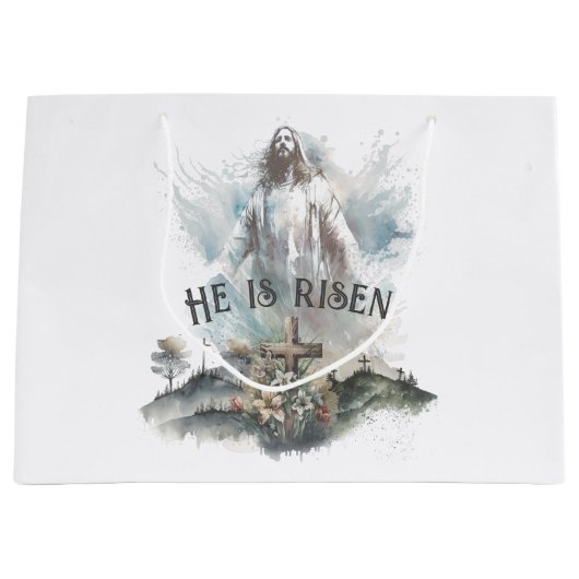 彼は宗教上の復活祭のキリスト教十字架を復活させた ラージペーパーバッグ (正面)