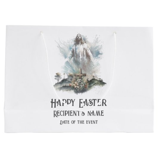 彼は宗教上の復活祭のキリスト教十字架を復活させた ラージペーパーバッグ (裏面)