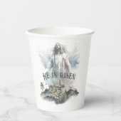 彼は宗教上の復活祭のキリスト教十字架を復活させた 紙コップ (正面)