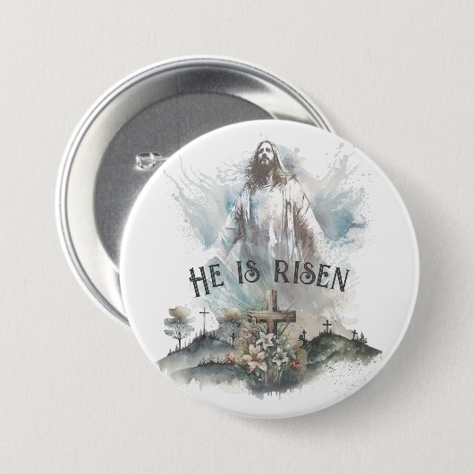 彼は宗教上の復活祭のキリスト教十字架を復活させた 缶バッジ (正面&裏面)