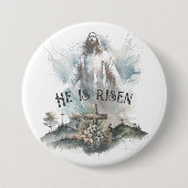 彼は宗教上の復活祭のキリスト教十字架を復活させた 缶バッジ (正面)