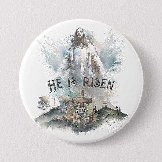 彼は宗教上の復活祭のキリスト教十字架を復活させた 缶バッジ (正面)