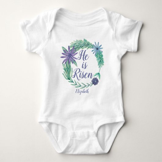 彼は宗教上の復活祭のフローラを起こしたパーソナライズされた ベビーボディスーツ (正面)