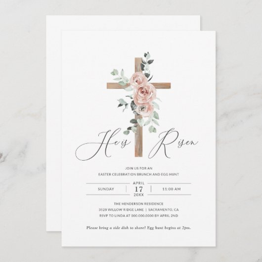 彼は宗教的なイースターブランチの卵の狩りを復活した 招待状 (正面/裏面)