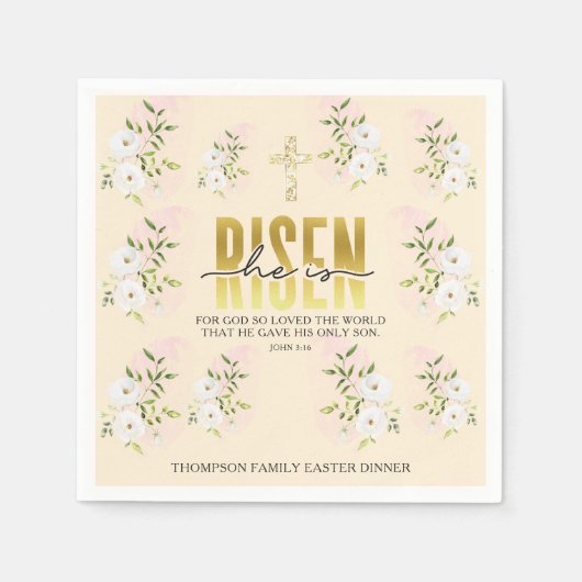 彼は宗教的なキリスト教の引用文や復活祭を起こした スタンダードカクテルナプキン (正面)