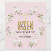 彼は宗教的なキリスト教の引用文ピンクの復活祭に昇っている ワインラベル (シングルラベル)