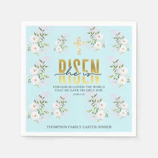 彼は宗教的なキリスト教の引用文ブルーイースターを復活させた スタンダードカクテルナプキン (正面)
