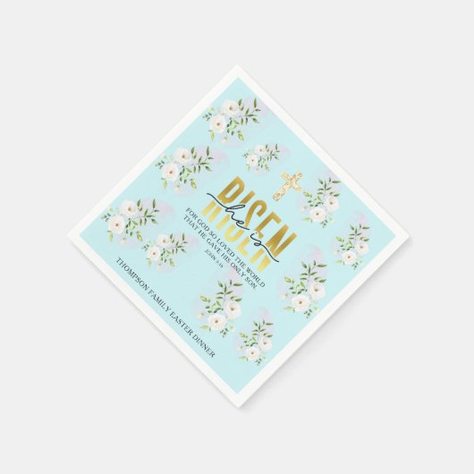 彼は宗教的なキリスト教の引用文ブルーイースターを復活させた スタンダードカクテルナプキン (角)