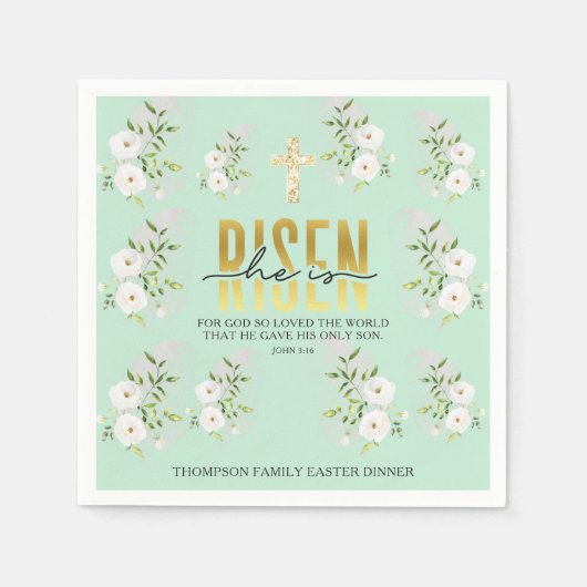 彼は宗教的なキリスト教の引用文ミント復活祭を起こした スタンダードカクテルナプキン (正面)