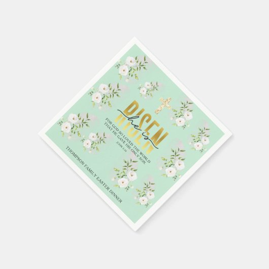 彼は宗教的なキリスト教の引用文ミント復活祭を起こした スタンダードカクテルナプキン (角)