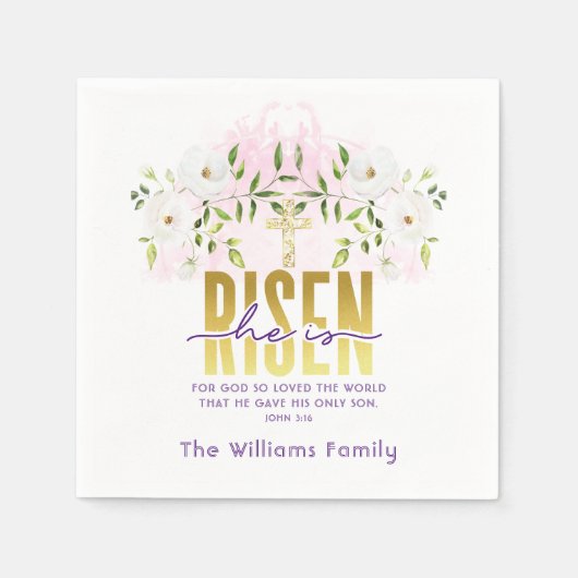 彼は宗教的なキリスト教の引用文復活祭を起こした スタンダードカクテルナプキン (正面)