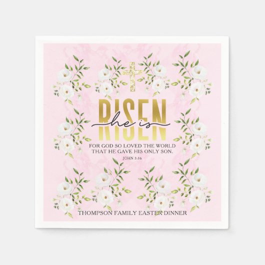 彼は宗教的なキリスト教の引用文復活祭を起こした スタンダードカクテルナプキン (正面)