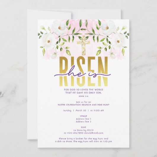 彼は宗教的なキリスト教の引用文復活祭を起こした 招待状 (正面)