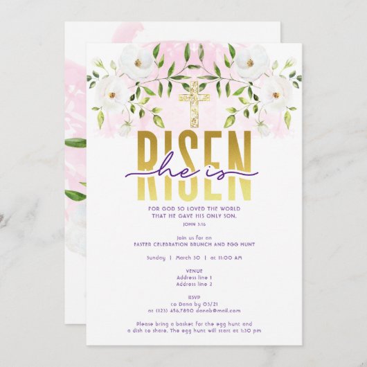 彼は宗教的なキリスト教の引用文復活祭を起こした 招待状 (正面/裏面)