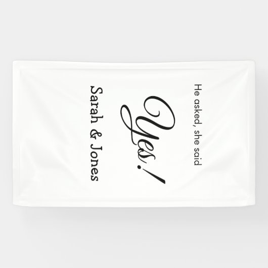 彼は尋ね、彼女はイエスと答えた シンプル ミニマルなエンゲージメント 横断幕 (横)