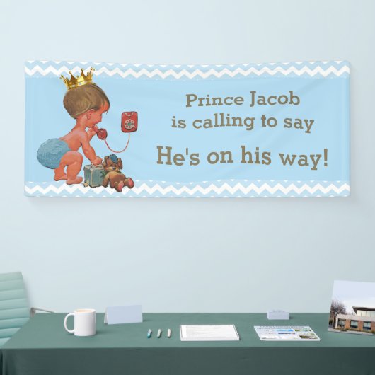 彼は彼の方法ベビーシャワーに言うCalling王子あります 横断幕 (トレードショー)