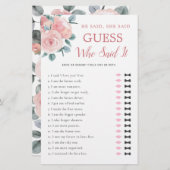 彼は彼女がほこりっぽいバラブライダルシャワーゲームを言った (正面/裏面)