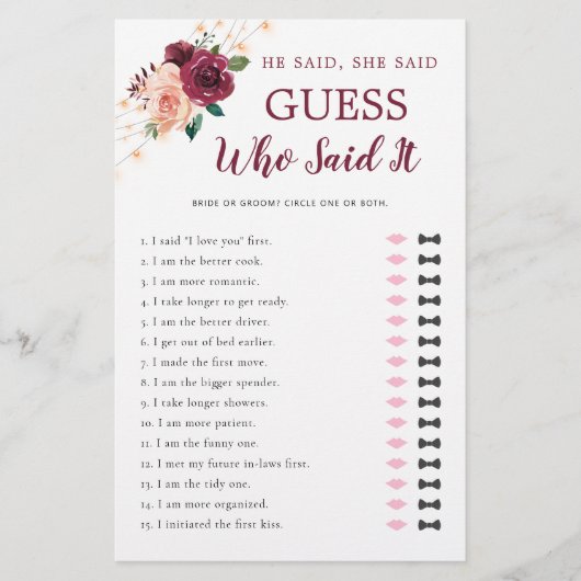 彼は彼女がほこりっぽいバラ・ブルゴーニュブライダルシャワーと言った (正面)