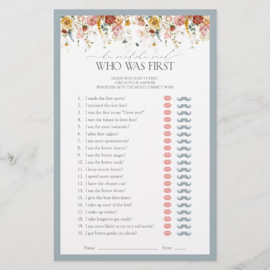 彼は彼女がほこりっぽい青いブライダルシャワーゲームを言った (正面)