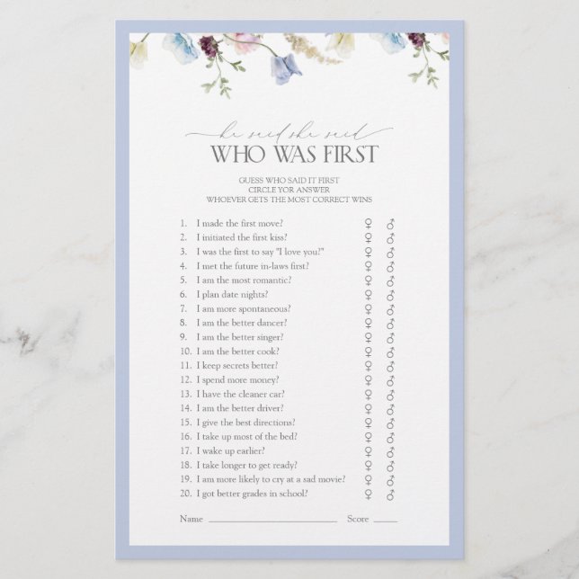 彼は彼女がほこりっぽい青いワイルドフラワーシャワーの試合を言った (正面)