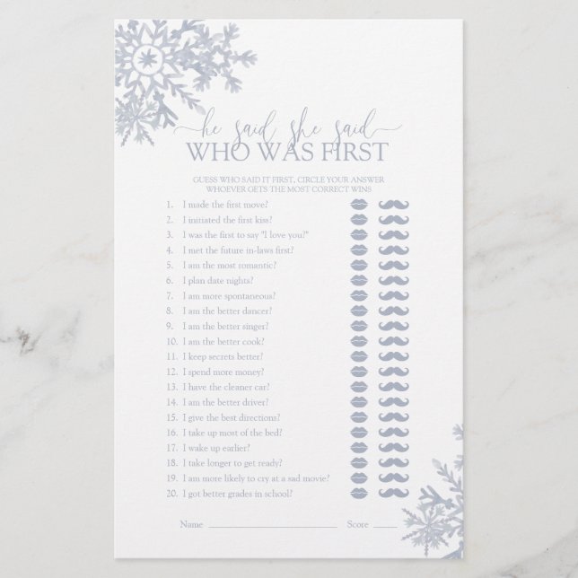 彼は彼女がほこりっぽい青い雪の結晶のシャワーゲームを言った (正面)