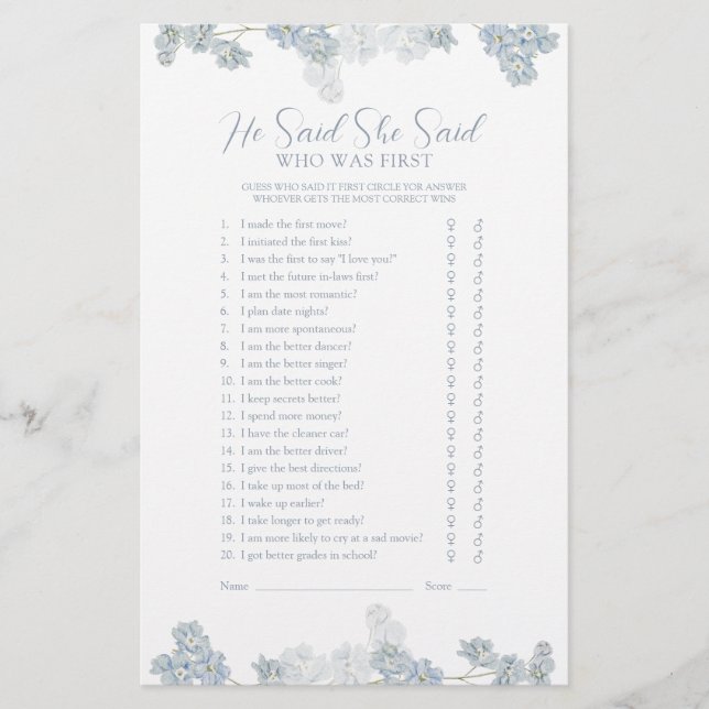 彼は彼女がほこりっぽい青エレガントいシャワーのゲームを言った (正面)