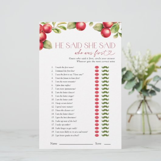 彼は彼女がアップルのブライダルシャワーゲームモダンを言ったと言った (スタンド正面)