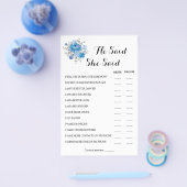 彼は彼女がカップルのシャワーのゲームカードを言った チラシ (シングル)