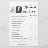 彼は彼女がカップルのシャワーのゲームカードを言った チラシ (正面)