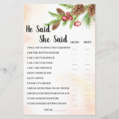 彼は彼女がクリスマスブライダルシャワーのゲームカードを言った チラシ (正面)