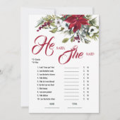 彼は彼女がクリスマスブライダルシャワーゲームを言った 招待状 (正面)