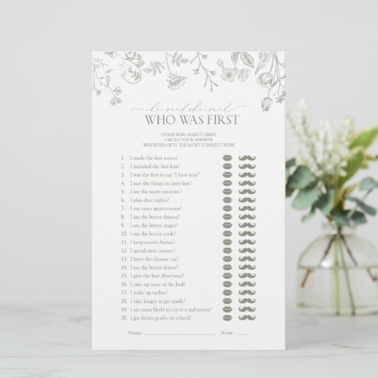 彼は彼女がグリーンフローラブライダルシャワーゲームを言った (スタンド正面)