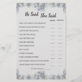 彼は彼女がグレーのカップルのシャワーゲームカードを言った チラシ (正面)