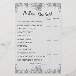 彼は彼女がグレーのカップルのシャワーゲームカードを言った チラシ
