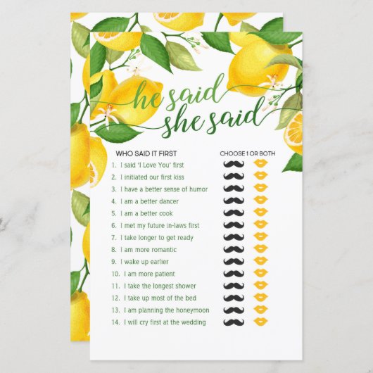 彼は彼女がゲームを言った – レモン (正面/裏面)
