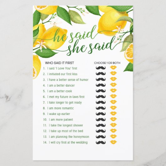 彼は彼女がゲームを言った – レモン (正面)