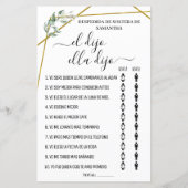 彼は彼女がバイリンガルブライダルシャワーゲームを言った (裏面)