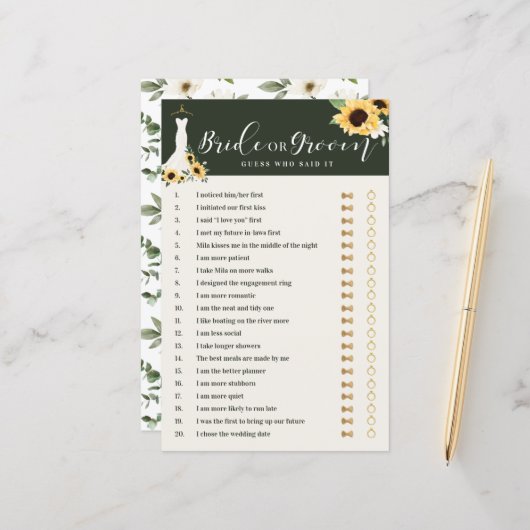 彼は彼女がヒマワリのガウンブライダルシャワーゲームを言った (正面/裏面インサイチュ)