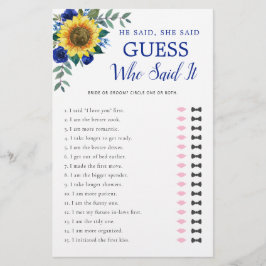 彼は彼女がヒマワリの青いブライダルシャワーゲームを言った
